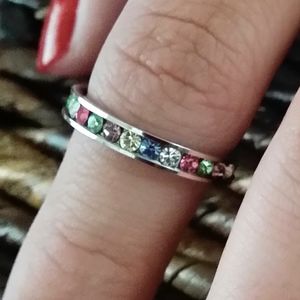 Cz wedding band stainless steel ring sz6-8